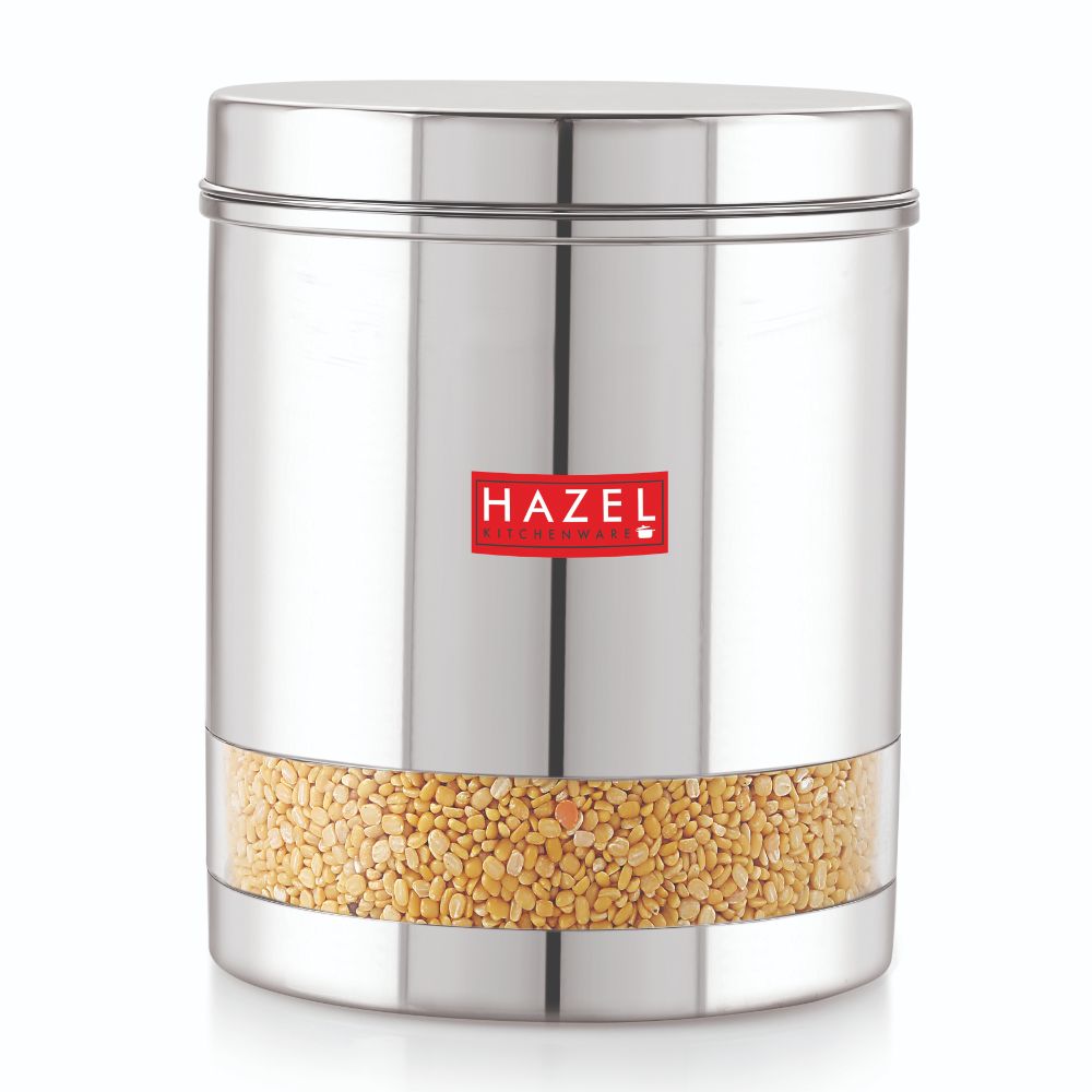 HAZEL Stainless Steel Container For Kitchen Storage Transparent See Through Glossy Finish Storage Jar Dabba, Set of 1, 2500 ML, Silver