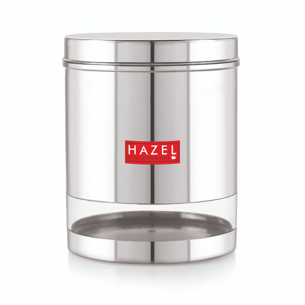 HAZEL Stainless Steel Container For Kitchen Storage Transparent See Through Glossy Finish Storage Jar Dabba, Set of 1, 2500 ML, Silver