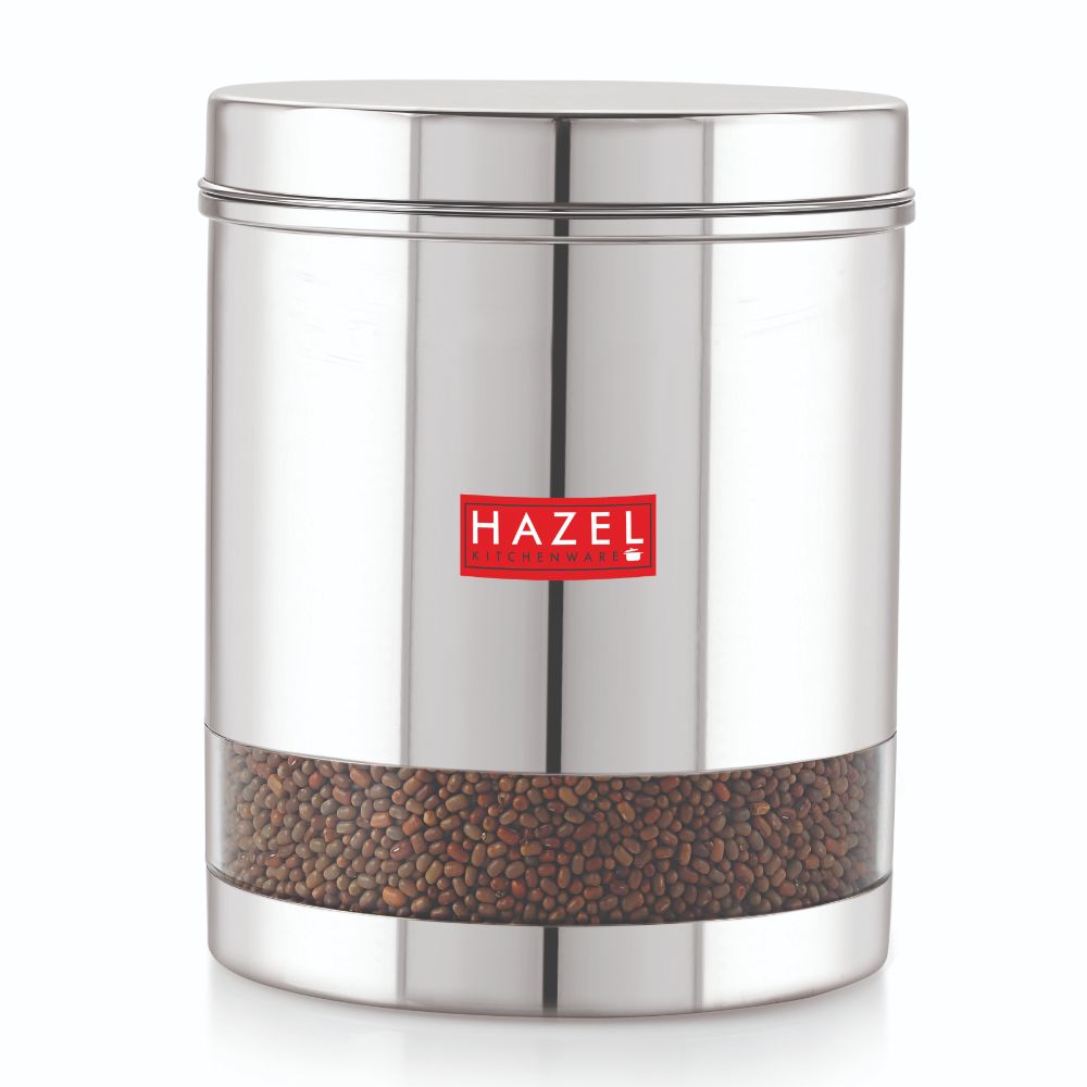 HAZEL Stainless Steel Container For Kitchen Storage Transparent See Through Glossy Finish Storage Jar Dabba, Set of 1, 2500 ML, Silver