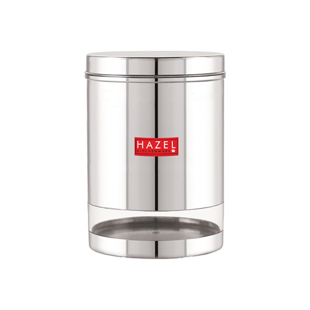 HAZEL Stainless Steel Container For Kitchen Storage Transparent See Through Glossy Finish Storage Jar Dabba, Set of 1, 3000 ML, Silver