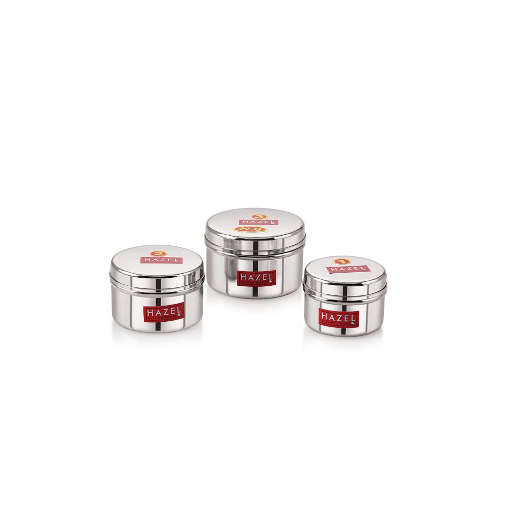 HAZEL Stainless Steel Kitchen Containers Set of 3 with Glossy Finish & Airtight Lid