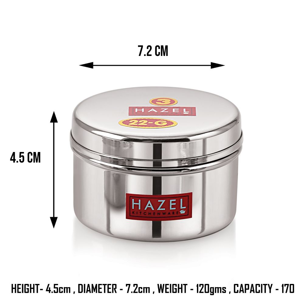 HAZEL Stainless Steel Kitchen Containers Set of 3 with Glossy Finish & Airtight Lid