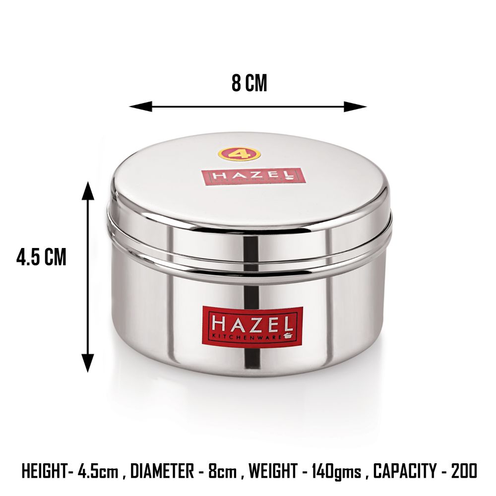 HAZEL Stainless Steel Mini Containers Heavy Gauge Premium Airtight Dabbi Dabba Set of 3, Silver