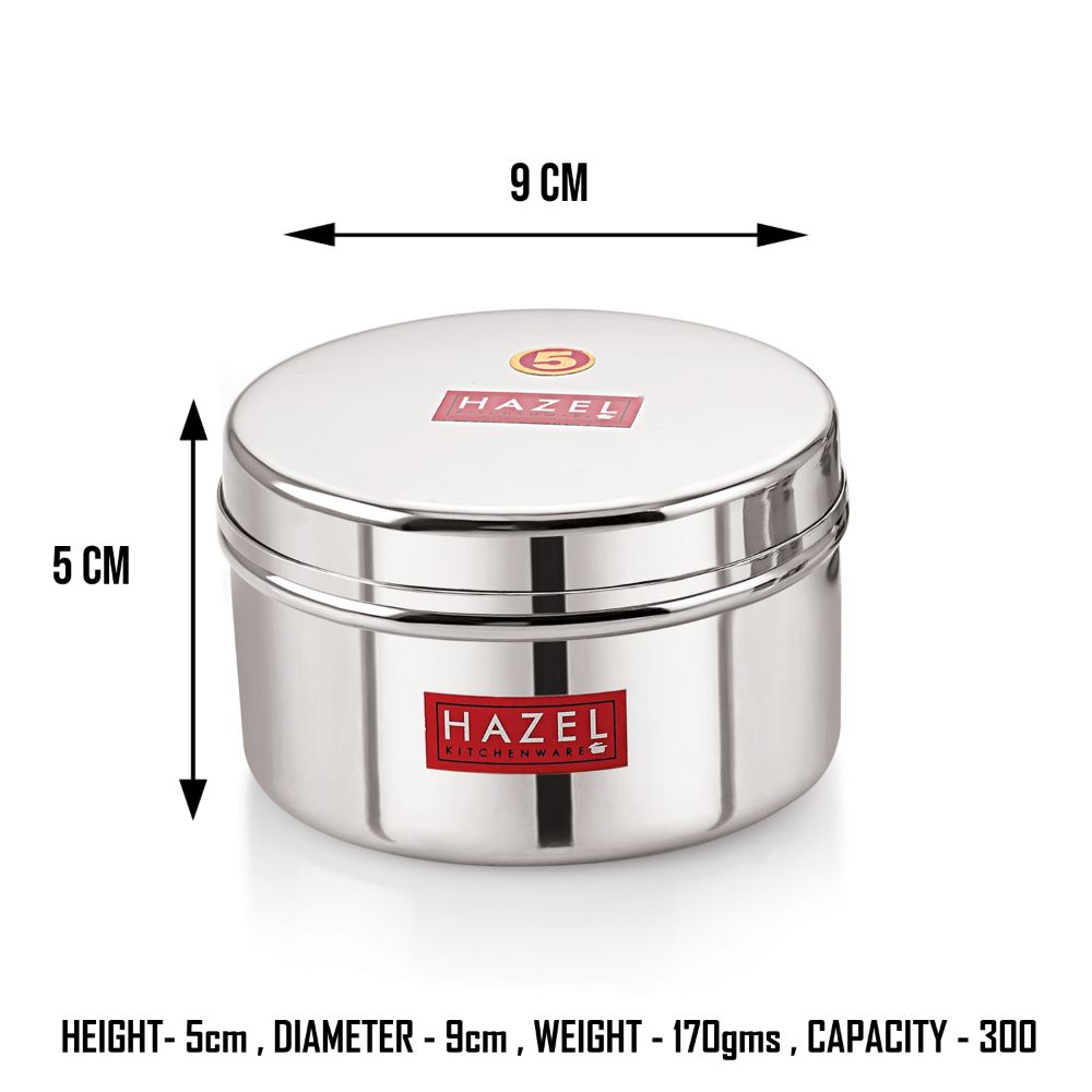 HAZEL Stainless Steel Mini Containers Heavy Gauge Premium Airtight Dabbi Dabba Set of 3, Silver