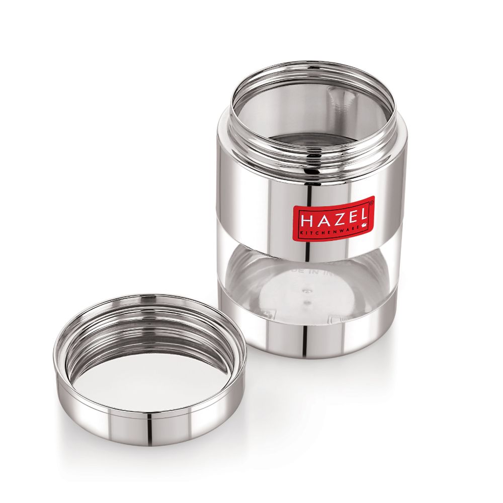 HAZEL Stainless Steel Mukhwas Container | See Through Small Container for Kitchen Storage Set | Transparent Airtight Jar For Modular Kitchen, 300 ML