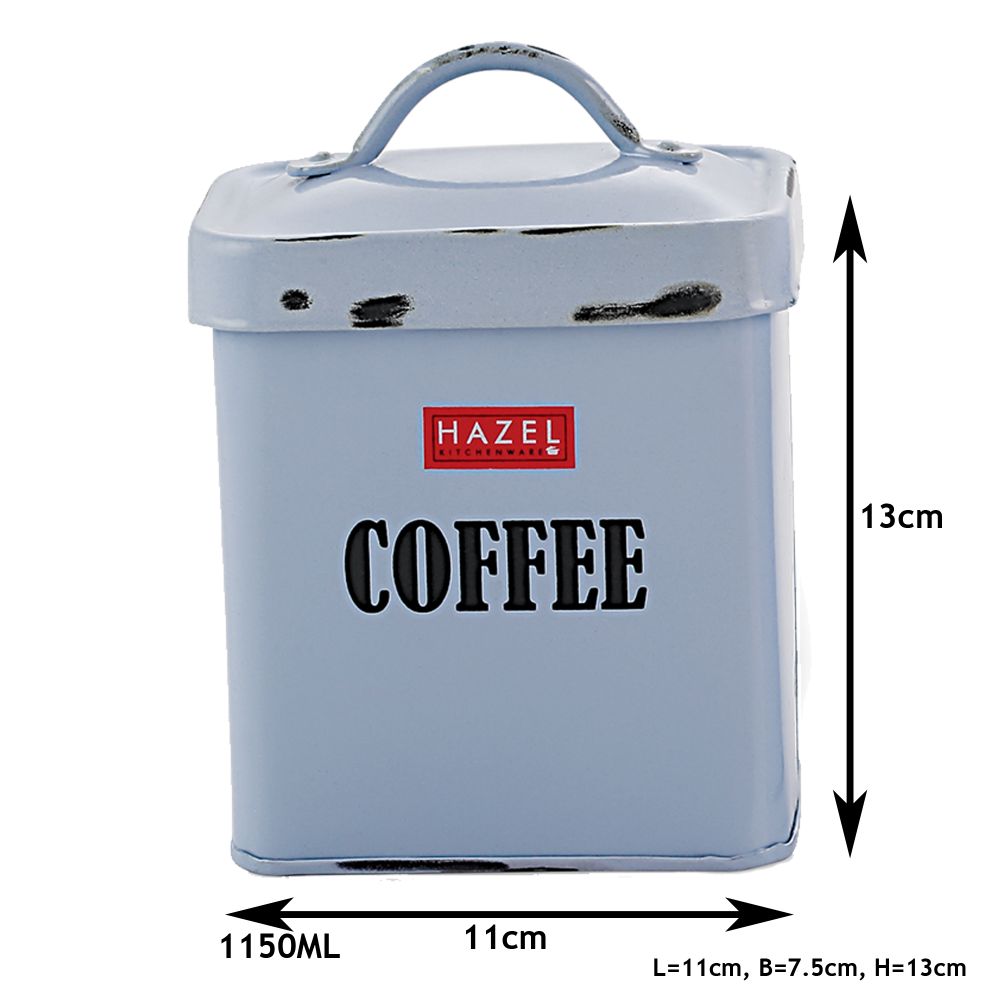 HAZEL Antique Rectangle Coffee Storage Canister Container With Handle, 1150ML, Blue