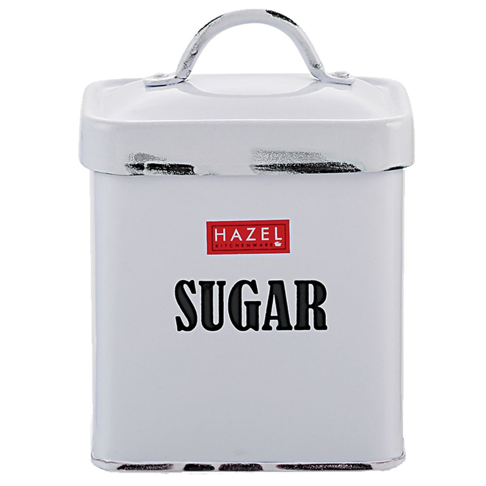 HAZEL Antique Rectangle Sugar Storage Canister Container With Handle, 1150ML, White