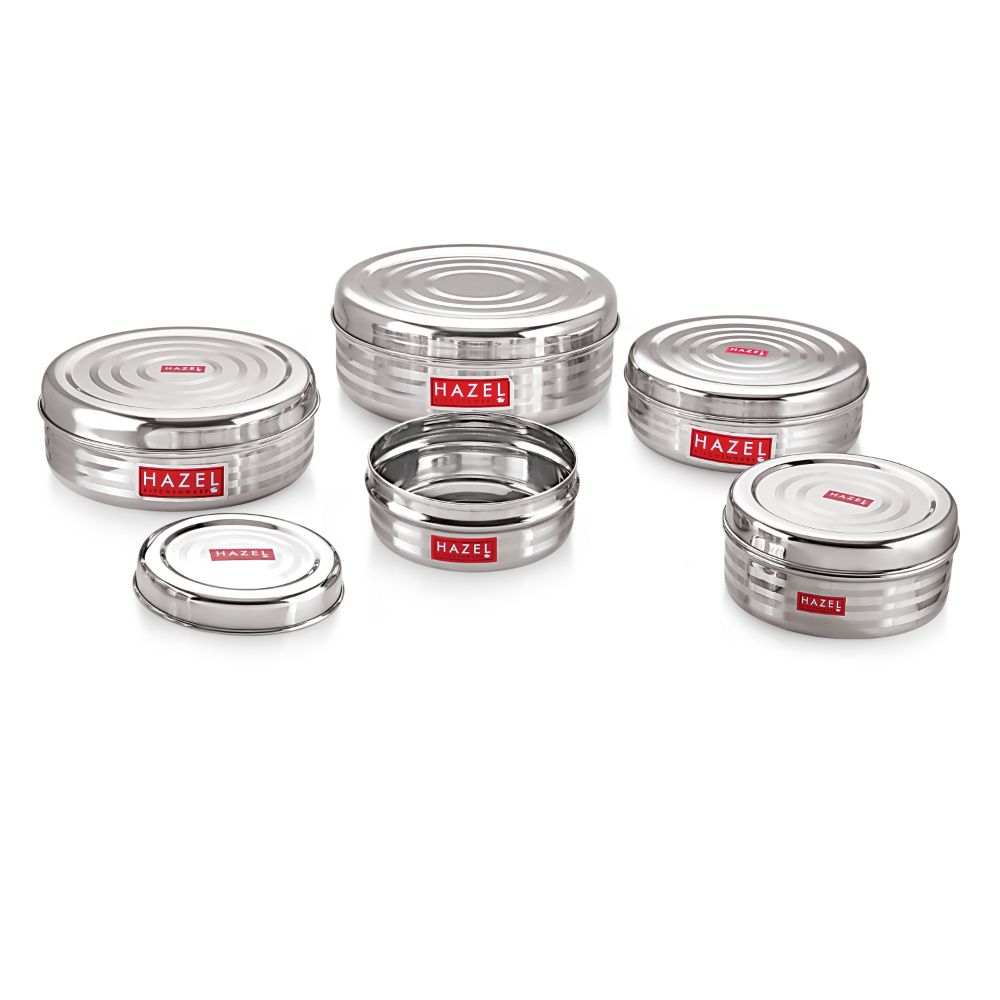 HAZEL Flat Stainless Steel Kitchen Storage Container, Set of 5