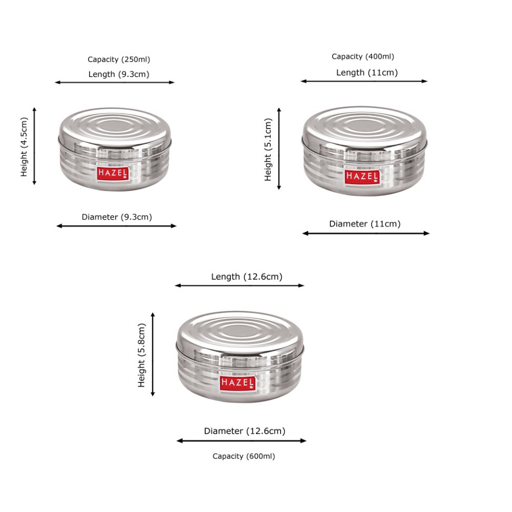 HAZEL Flat Stainless Steel Kitchen Storage Container, Set of 5