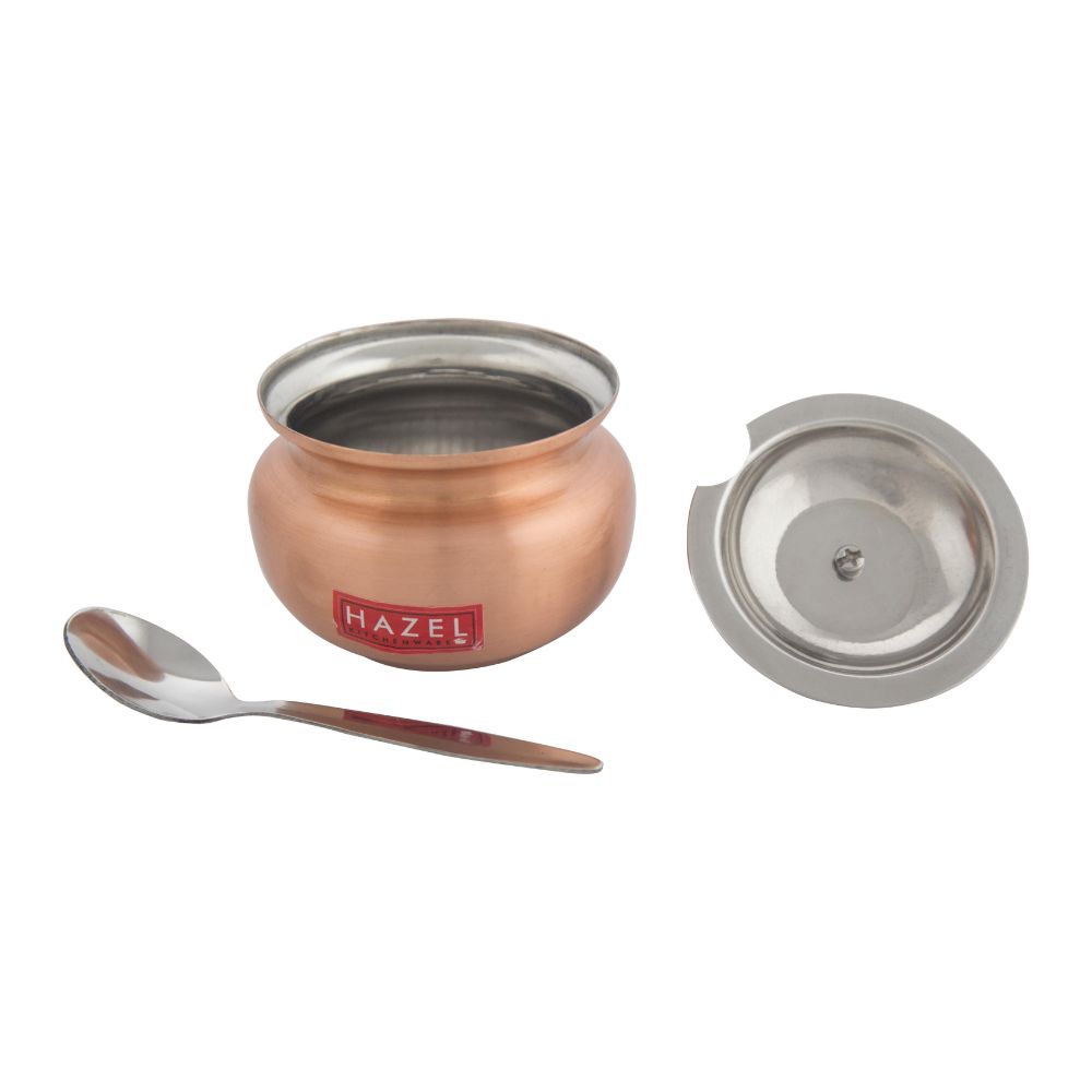 HAZEL Stainless Steel Oil & Ghee Container with Lid & Spoon | Ghee Dispenser with Copper Finish