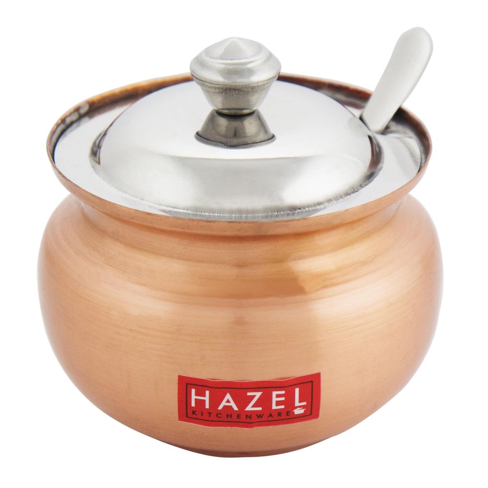 HAZEL Stainless Steel Oil & Ghee Container with Lid & Spoon | Ghee Dispenser with Copper Finish