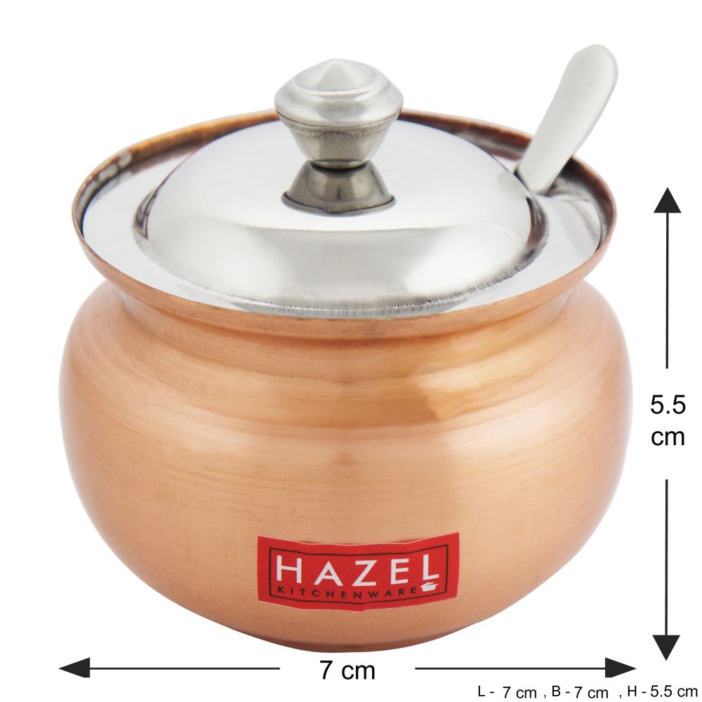 HAZEL Stainless Steel Oil & Ghee Container with Lid & Spoon | Ghee Dispenser with Copper Finish