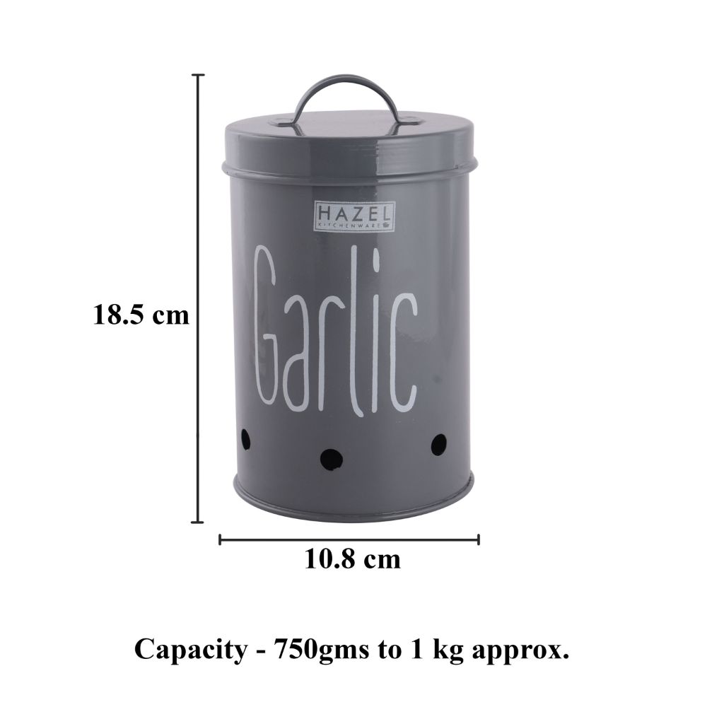 HAZEL Garlic Storage Container For Kitchen | Container For Kitchen Storage | Food Grade Storage Container with Lid, 750 to 1 KG ML, Grey