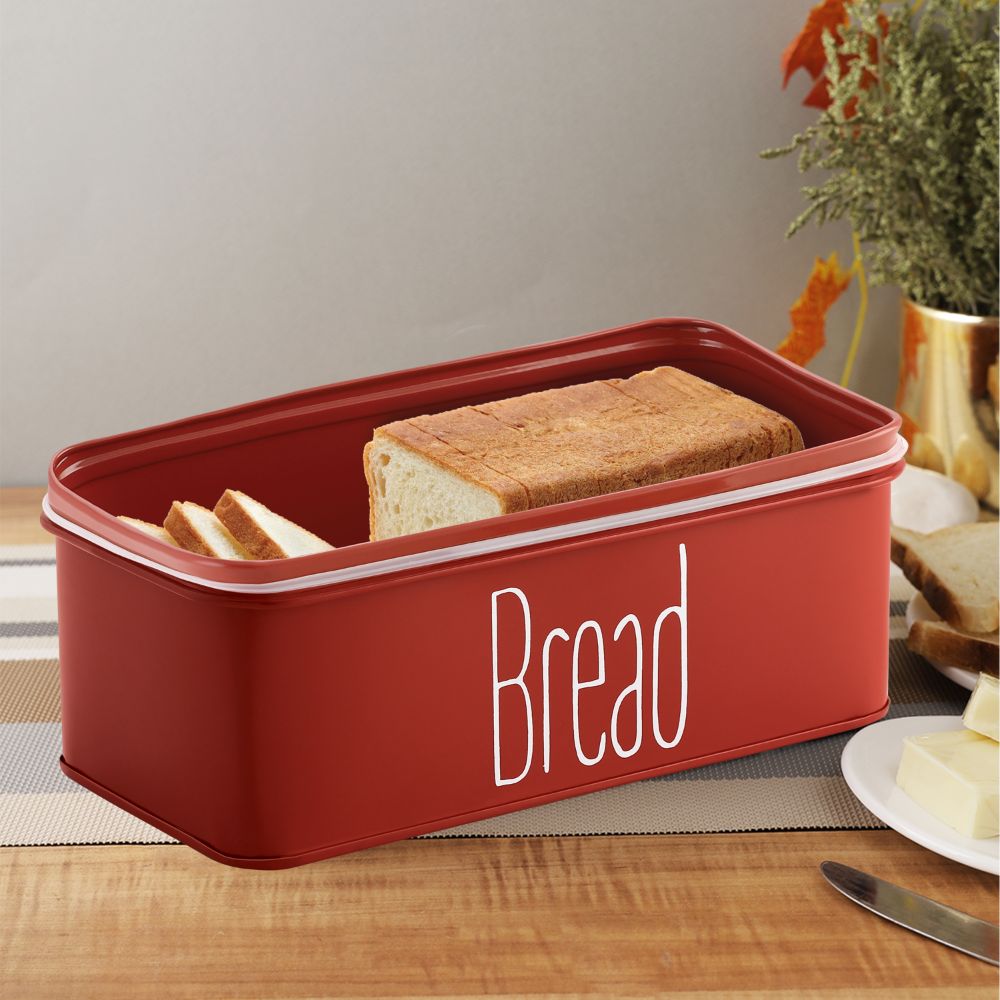 HAZEL Bread Box with Handle | Metal Box of Bread for Kitchen, 4100 ML, Red