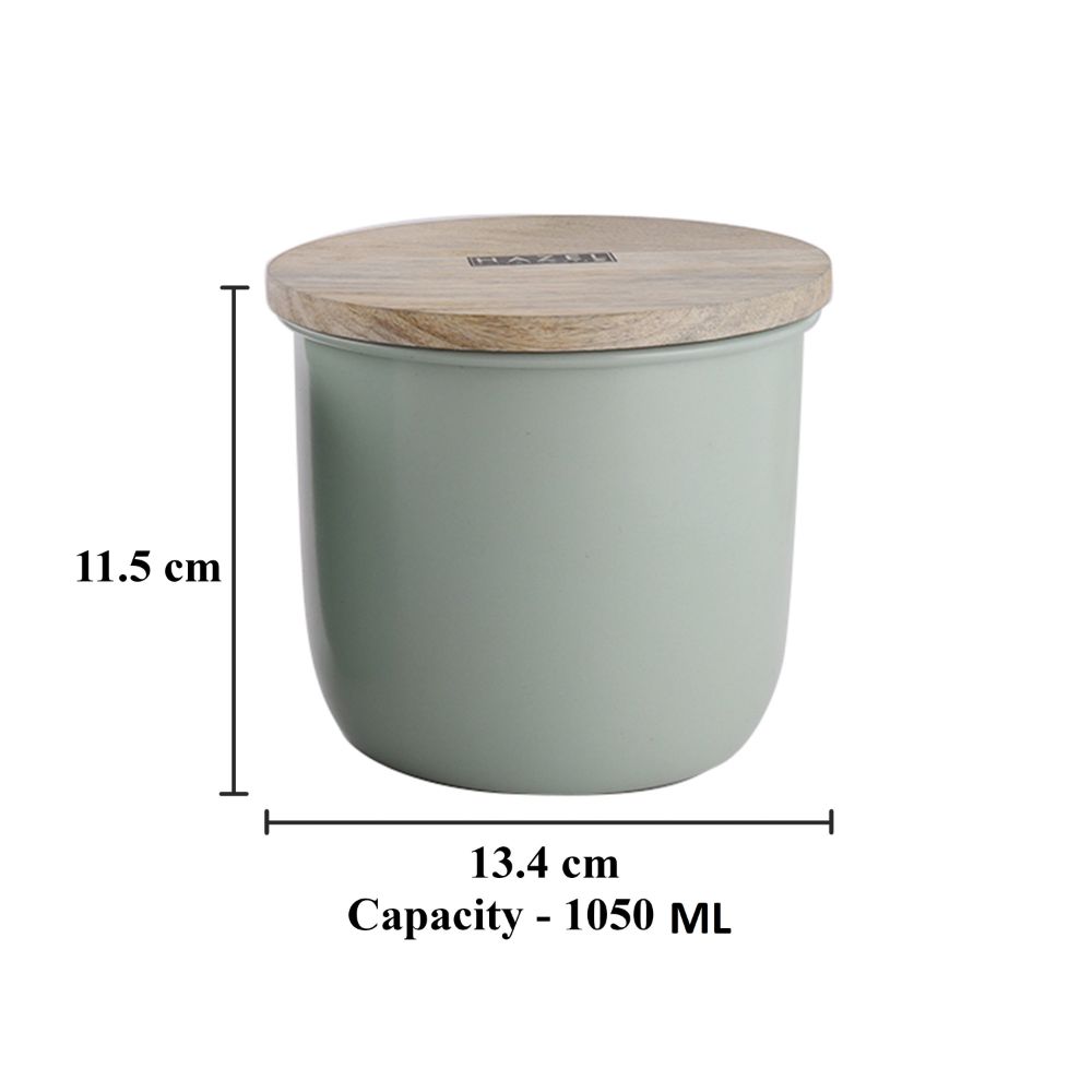 HAZEL Airtight Container for Kitchen | Tea Coffee Sugar Containers |Food Grade Storage Box For Kitchen with Wooden Lid, 1050 ML, Green