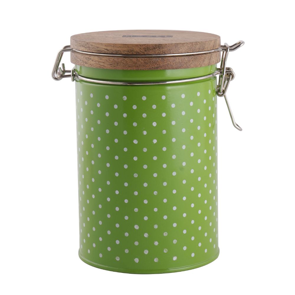 HAZEL Kitchen Container with Clip Lock | Storage Box For Kitchen with Polka Dot Design | Food Grade Kitchen Container with Wooden Lid, 1130 ML, Green