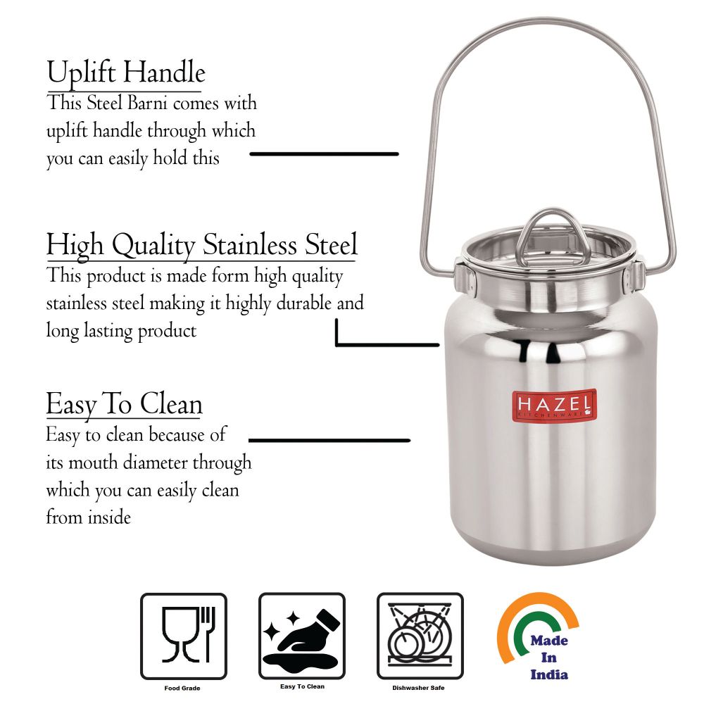 HAZEL Stainless Steel Oil & Ghee Container with Lid | Airtight Ghee Dispenser with Spoon
