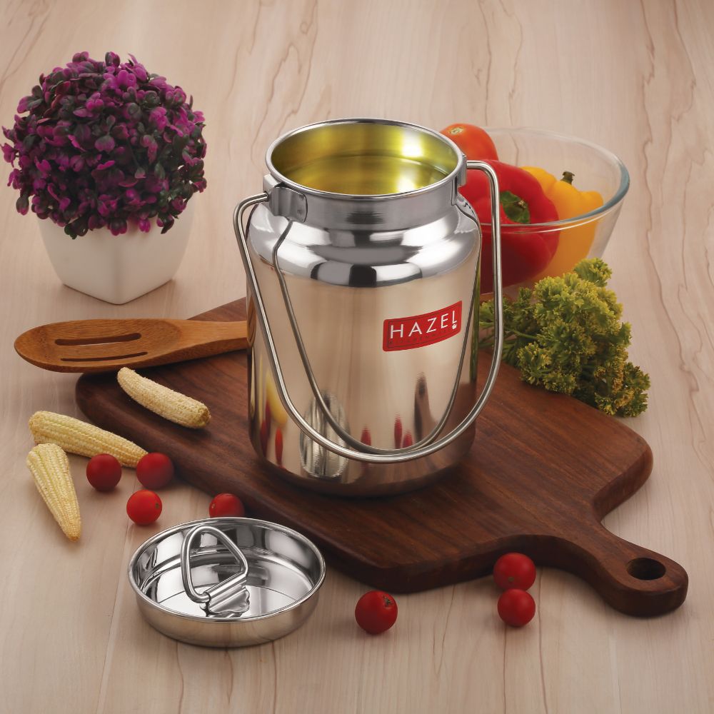 HAZEL Stainless Steel Oil and Ghee Air Tight Container | Oil Pot Container for Kitchen Storage | Heavy Gauge Steel Ghee Can, 5 Litre