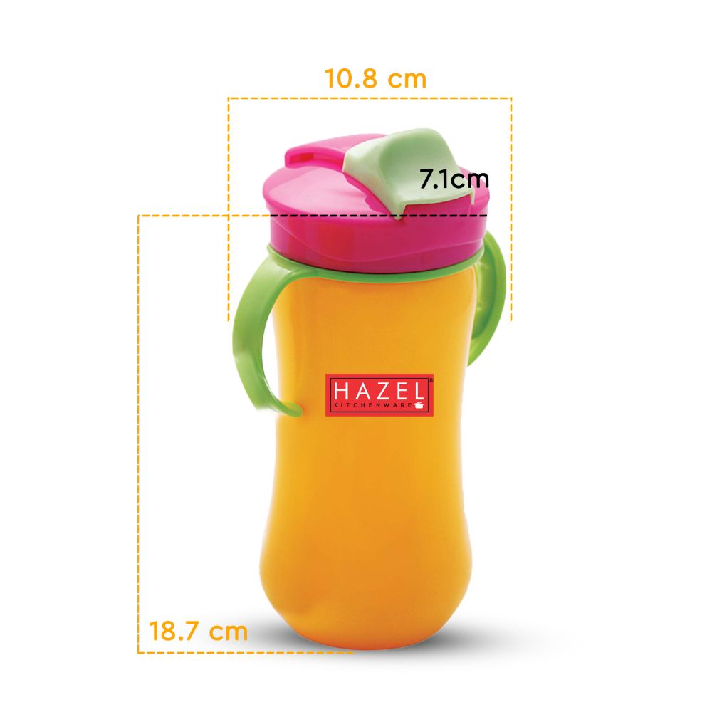 HAZEL Plastic Sipper Water Bottle With Smart Lock for Kids | Food Grade Plastic Bottle With Straw | Smart Bottle | Children Drink Bottle for kids, 450 ML, Yellow