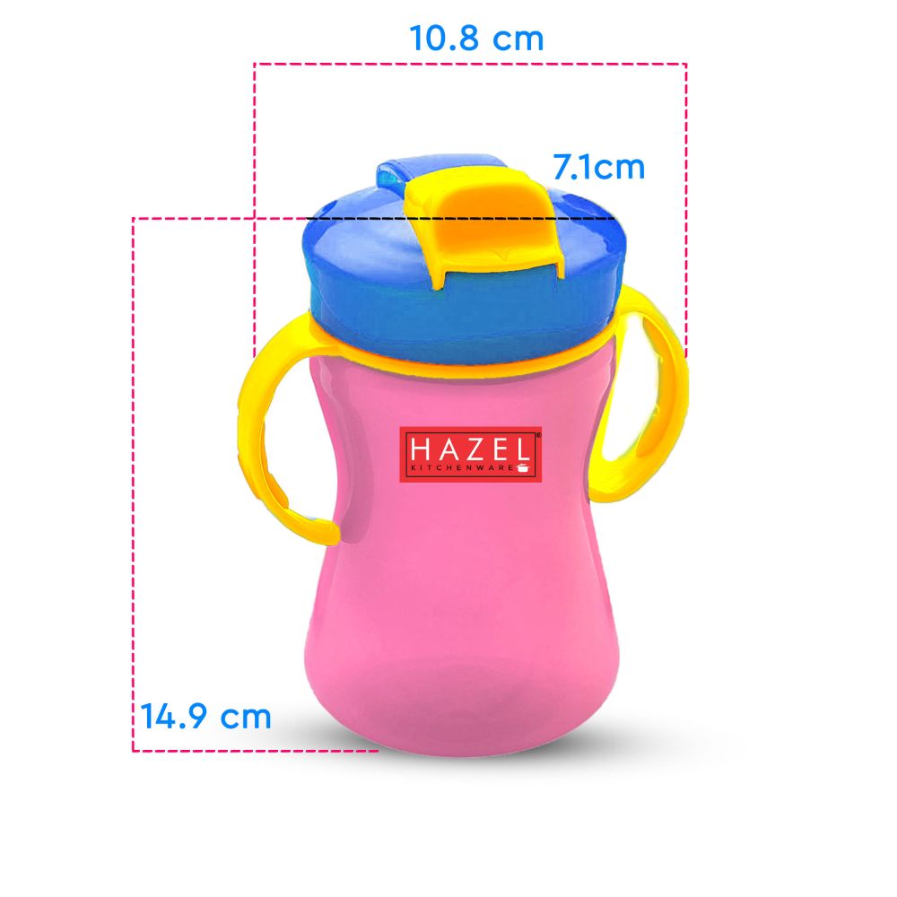 HAZEL Plastic Sipper Water Bottle With Smart Lock for Kids | Food Grade Plastic Bottle With Straw | Smart Bottle | Children Drink Bottle for kids, 350 ML, Pink