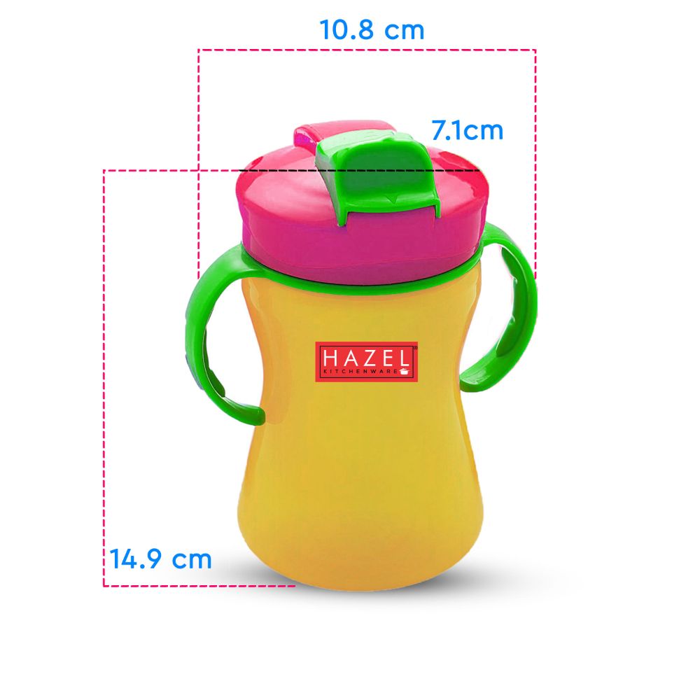 HAZEL Plastic Sipper Water Bottle With Smart Lock for Kids | Food Grade Plastic Bottle With Straw | Smart Bottle | Children Drink Bottle for kids, 350 ML, Yellow