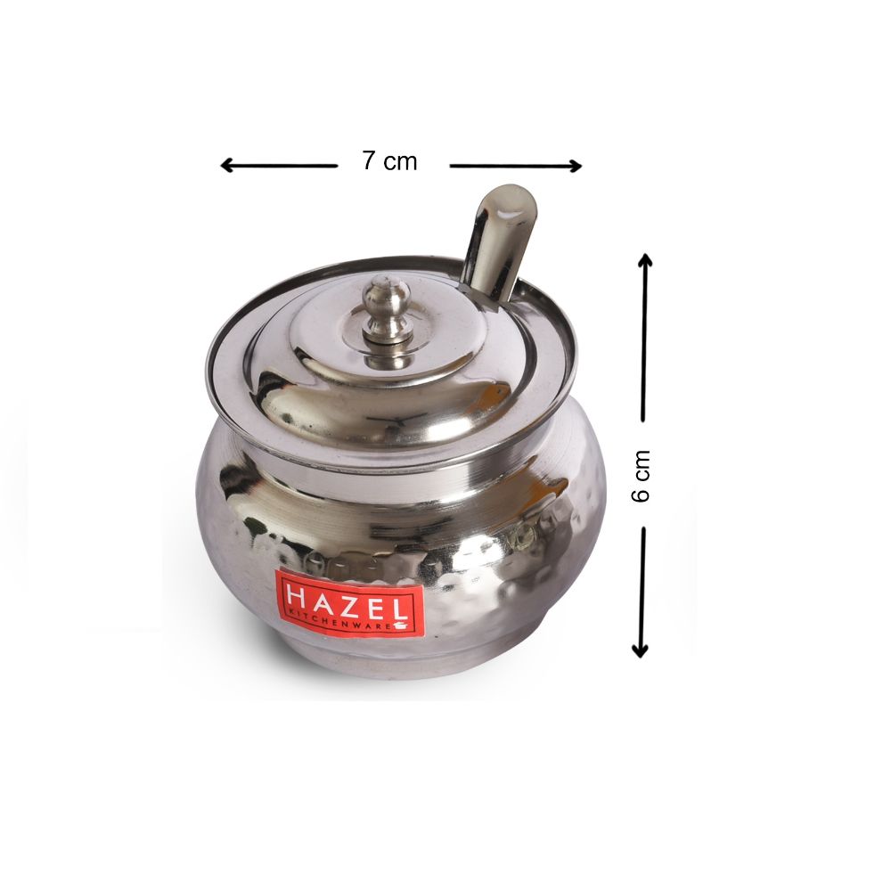 HAZEL Stainless Steel Ghee Pot Hammered Finish Oil Container, 150ml, Silver