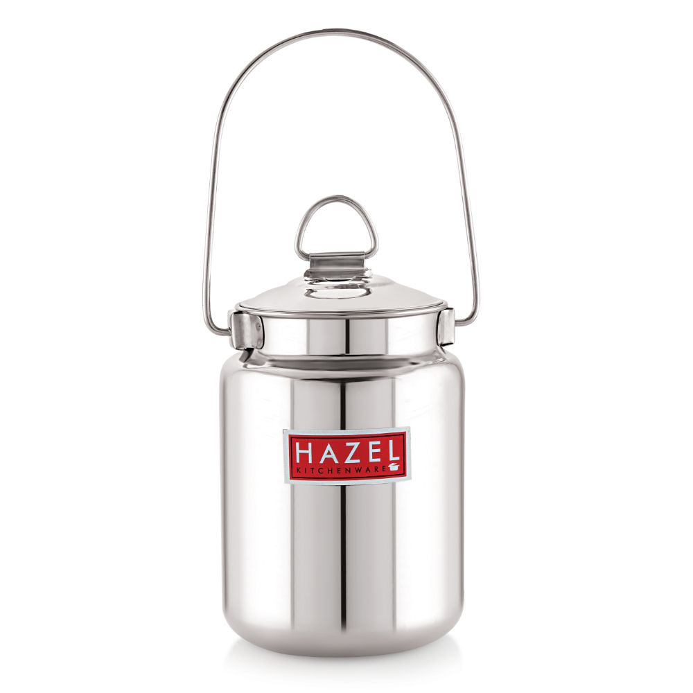 HAZEL Stainless Steel Plain Barani, Milk, Ghee, Oil Multipurpose Container, 1 Ltr, Silver