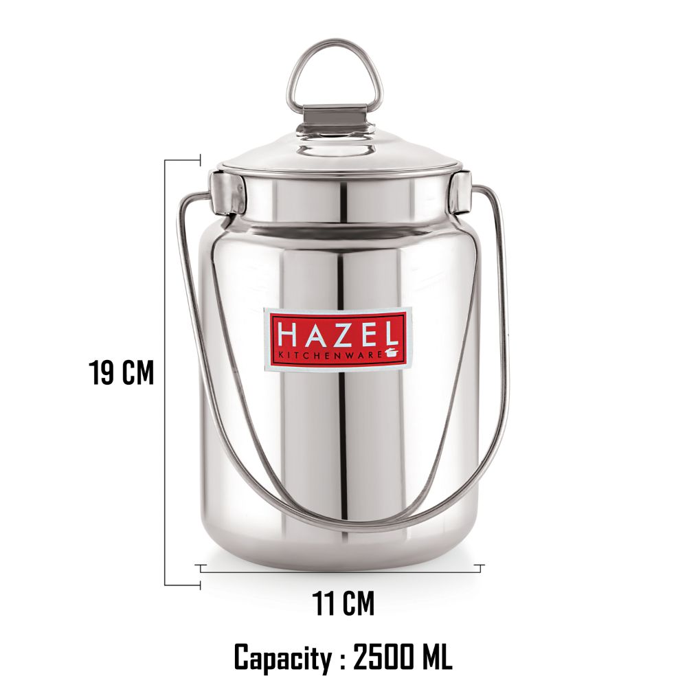 HAZEL Stainless Steel Plain Barani, Milk, Ghee, Oil Multipurpose Container, 2.5 Ltr, Silver