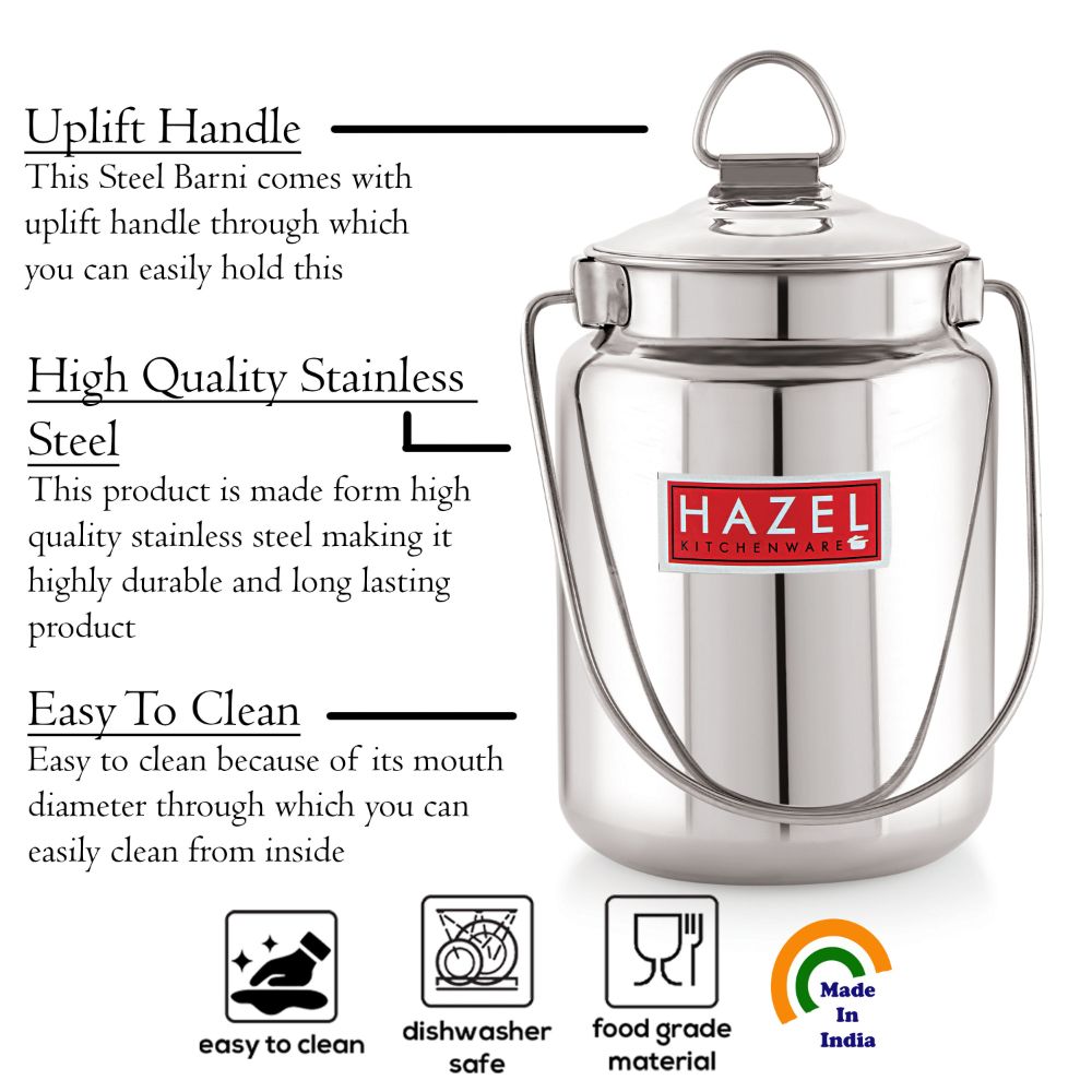 HAZEL Stainless Steel Ghee Oil Milk Container for Kitchen | Multipurpose Oil Container | Capacity of 5000 ml, Silver