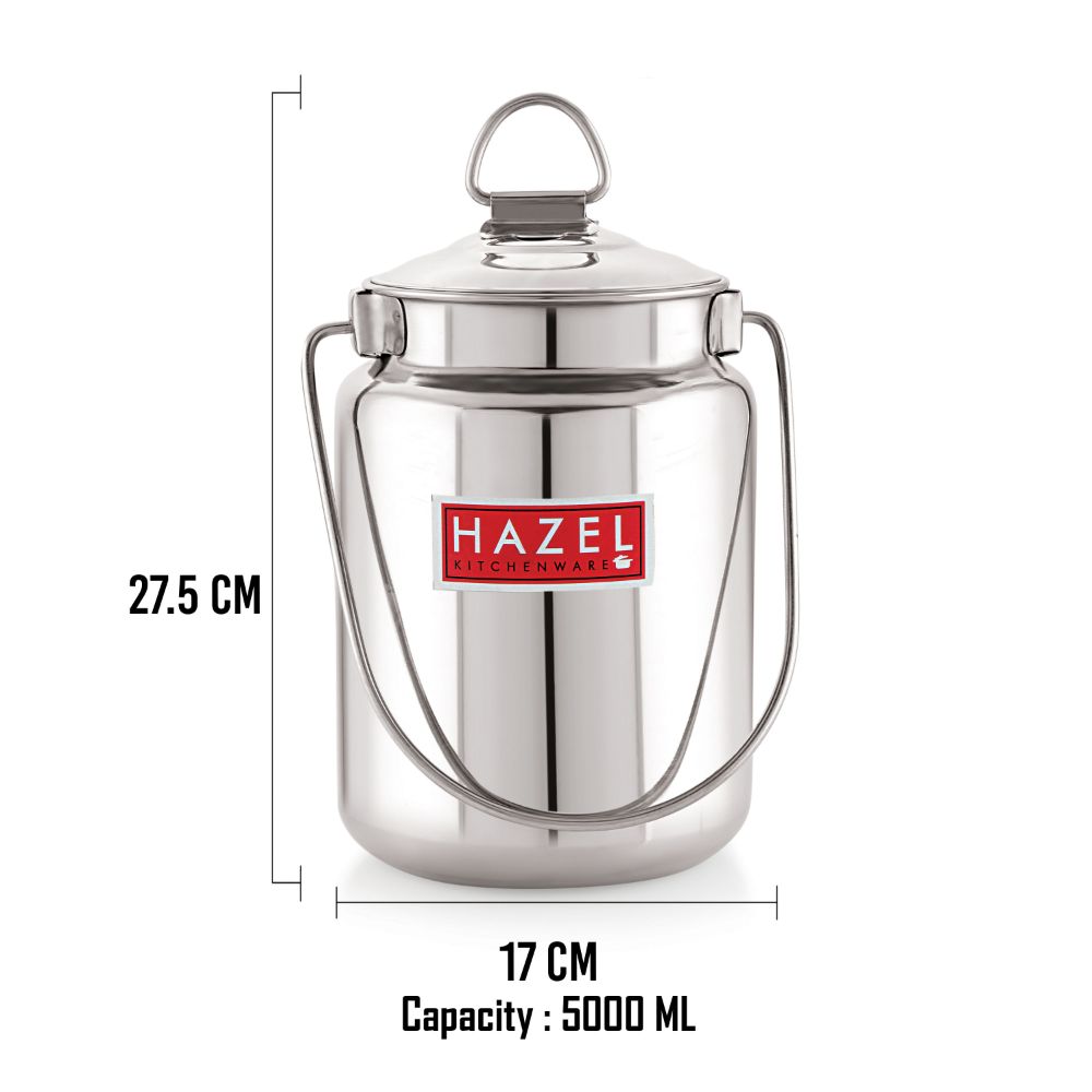 HAZEL Stainless Steel Ghee Oil Milk Container for Kitchen | Multipurpose Oil Container | Capacity of 5000 ml, Silver