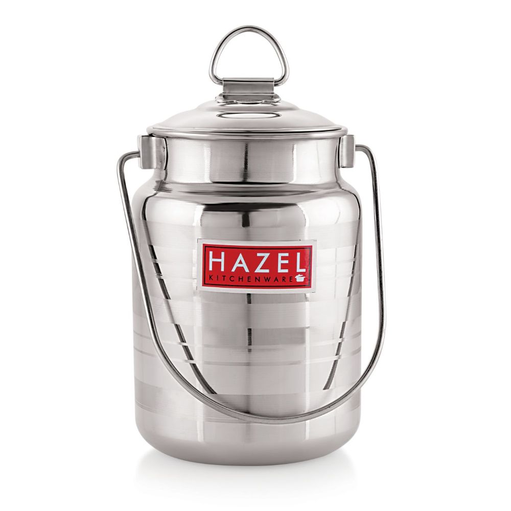 HAZEL Stainless Steel Designer Barani, Milk, Ghee, Oil Multipurpose Container, 1.5 Ltr, Silver