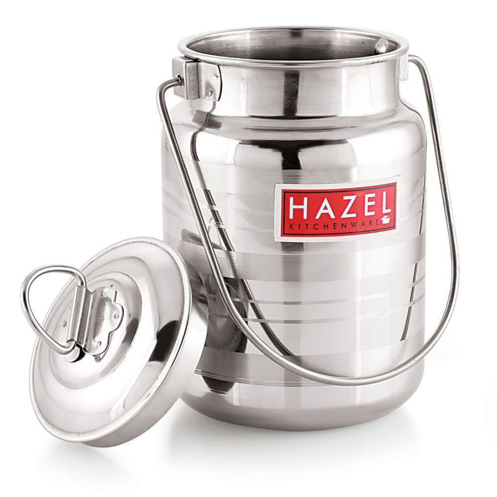 HAZEL Stainless Steel Designer Barani, Milk, Ghee, Oil Multipurpose Container, 1.5 Ltr, Silver