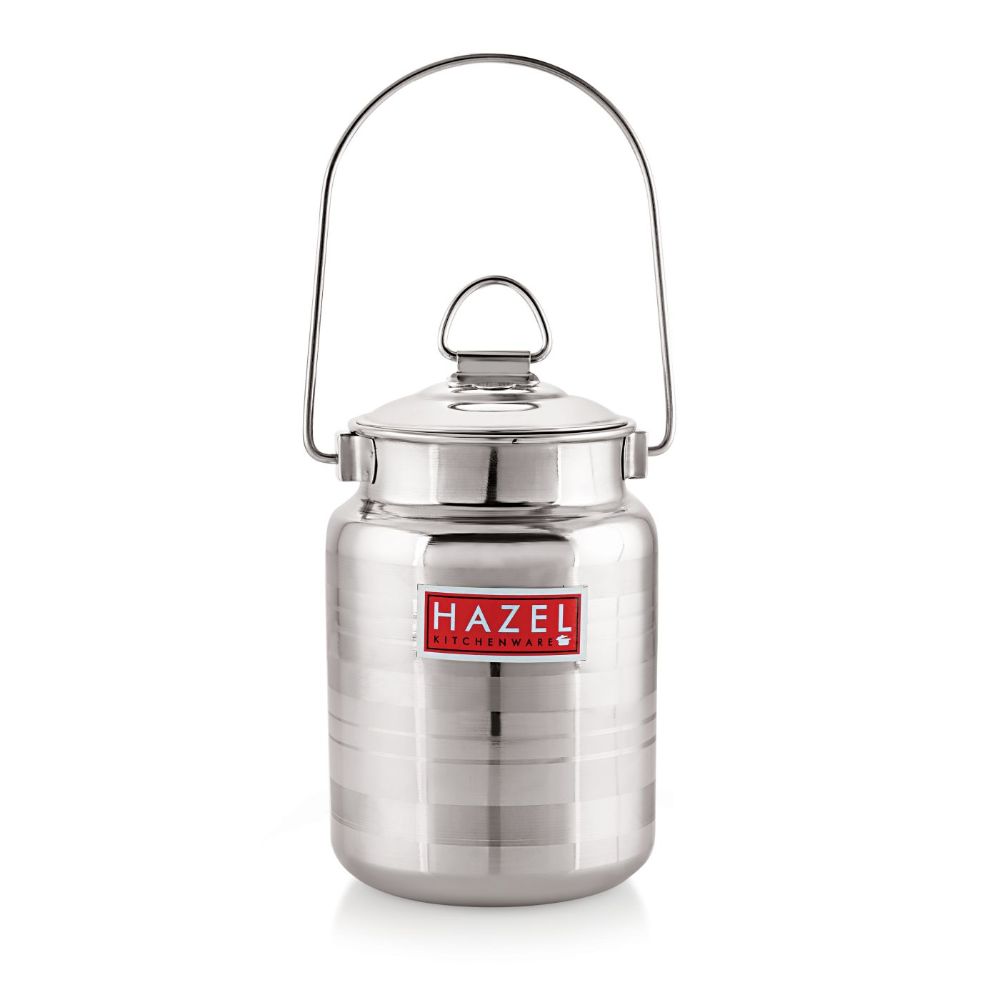 HAZEL Stainless Steel Designer Barani, Milk, Ghee, Oil Multipurpose Container, 1.5 Ltr, Silver