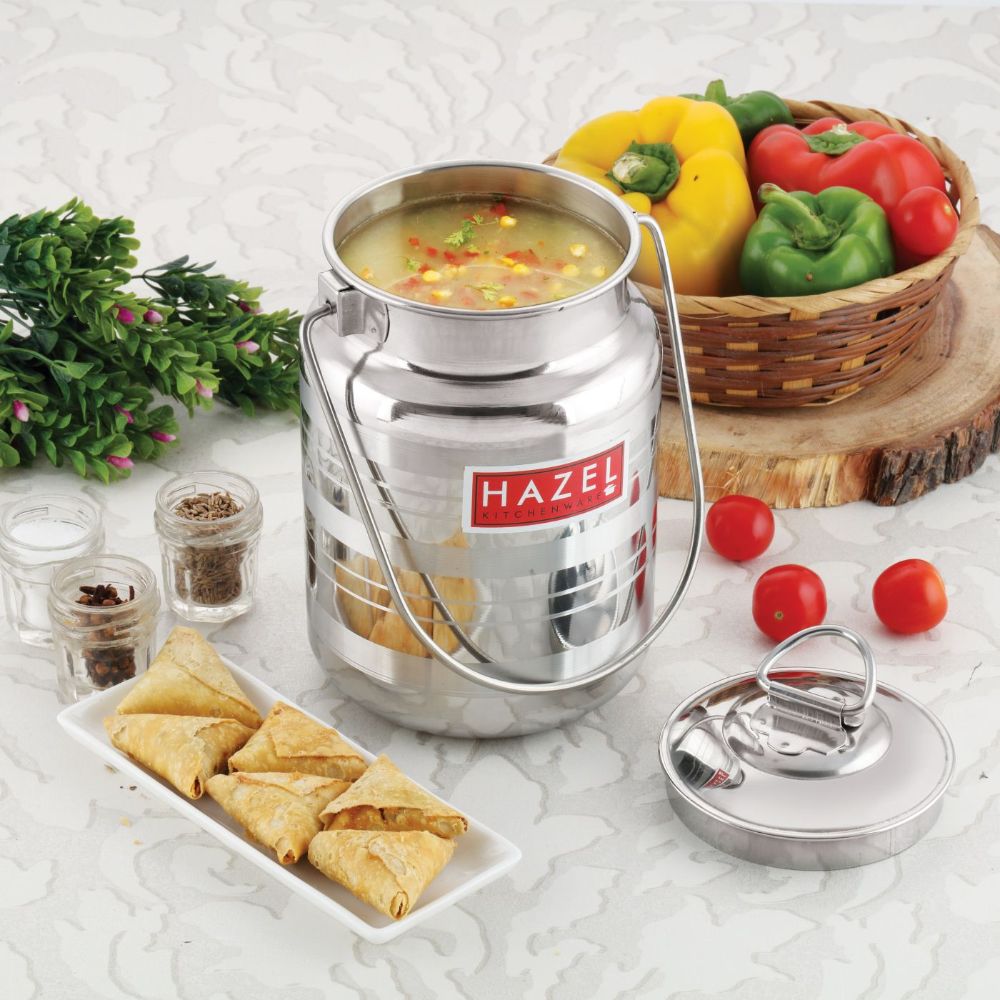 HAZEL Stainless Steel Designer Barani, Milk, Ghee, Oil Multipurpose Container, 2.5 Ltr, Silver
