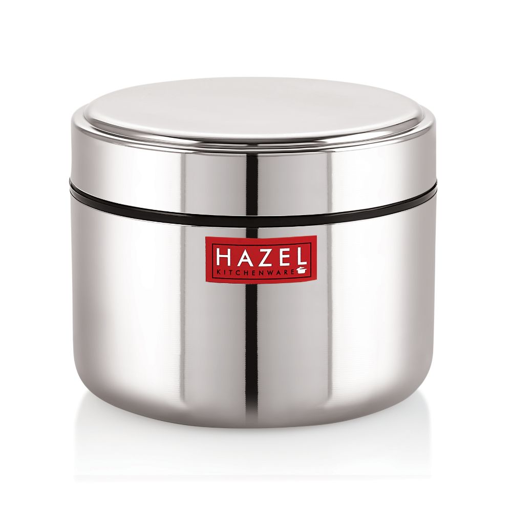 HAZEL Stainless Steel Mini Container Heavy Gauge Premium Airtight Dabbi Dabba Set of 1, 500 ML, Silver