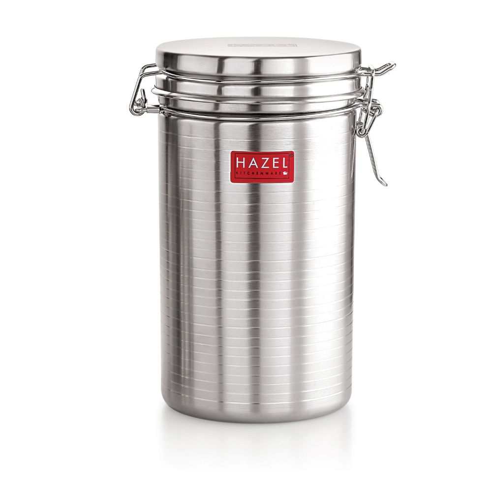 HAZEL Stainless Steel Container with Clip Lock |Steel Container For Kitchen Storage Set | Steel Storage Box For Kitchen, 1400 ML, Silver