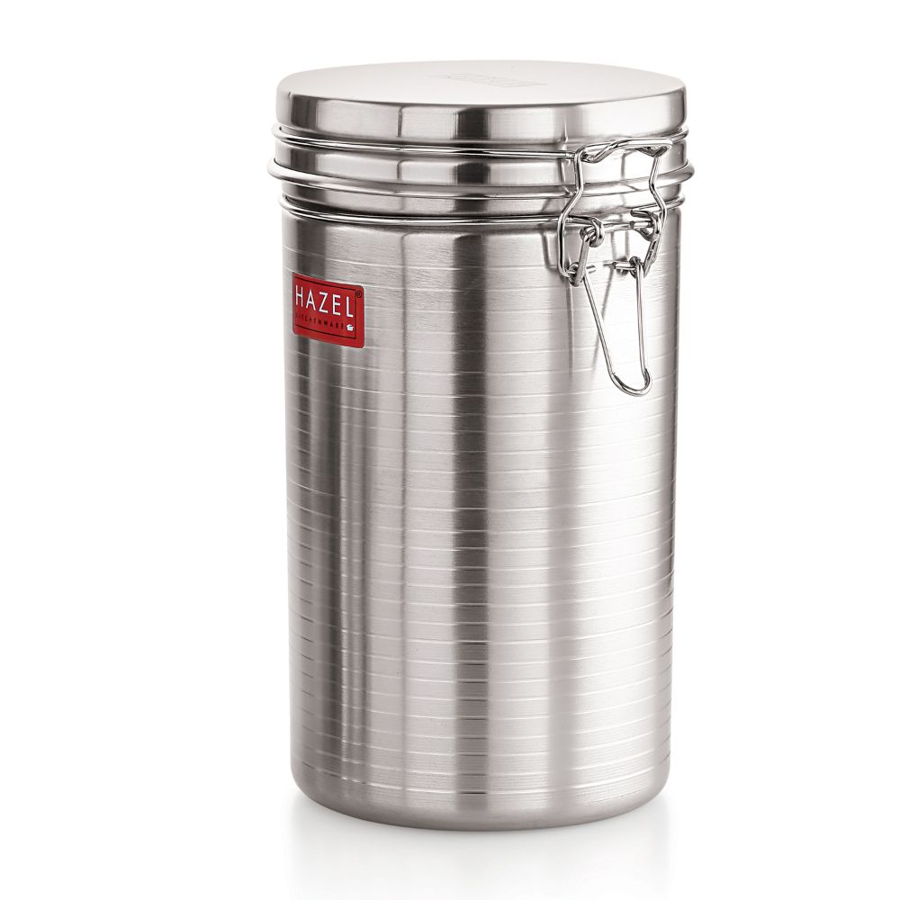 HAZEL Stainless Steel Container with Clip Lock |Steel Container For Kitchen Storage Set | Steel Storage Box For Kitchen, 1400 ML, Silver