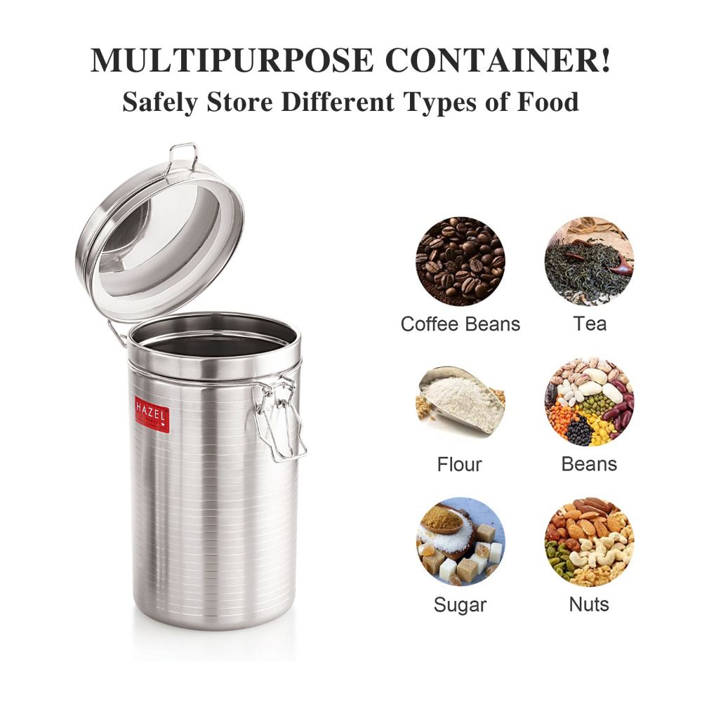 HAZEL Stainless Steel Container with Clip Lock |Steel Container For Kitchen Storage Set | Steel Storage Box For Kitchen, 1400 ML, Silver