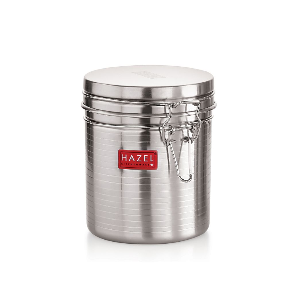 HAZEL Stainless Steel Container with Clip Lock |Steel Container For Kitchen Storage Set | Steel Storage Box For Kitchen, 900 ML, Silver