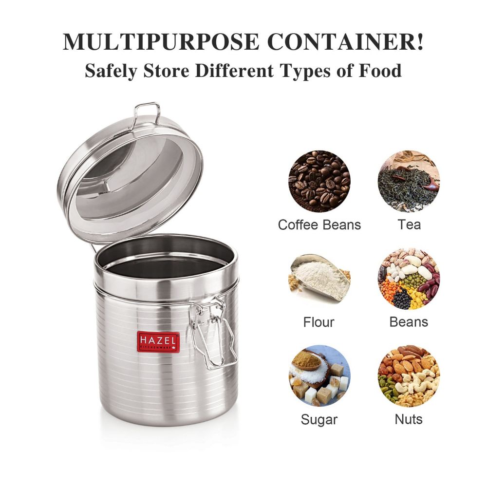 HAZEL Stainless Steel Container with Clip Lock |Steel Container For Kitchen Storage Set | Steel Storage Box For Kitchen, 900 ML, Silver