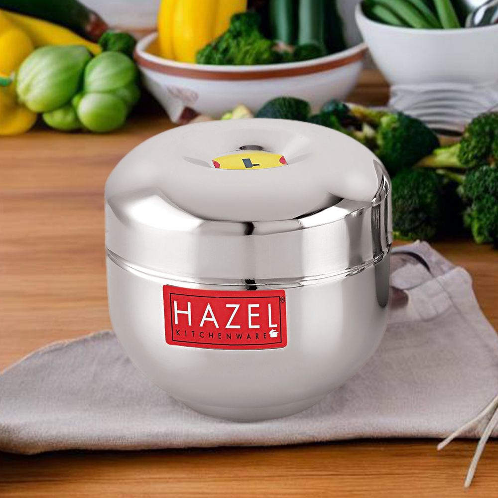 HAZEL Stainless Steel Kitchen Storage Containers Set of 1 | Air Tight Containers for Storage | Apple Shape Steel Container with Mirror Finish, 200 ML