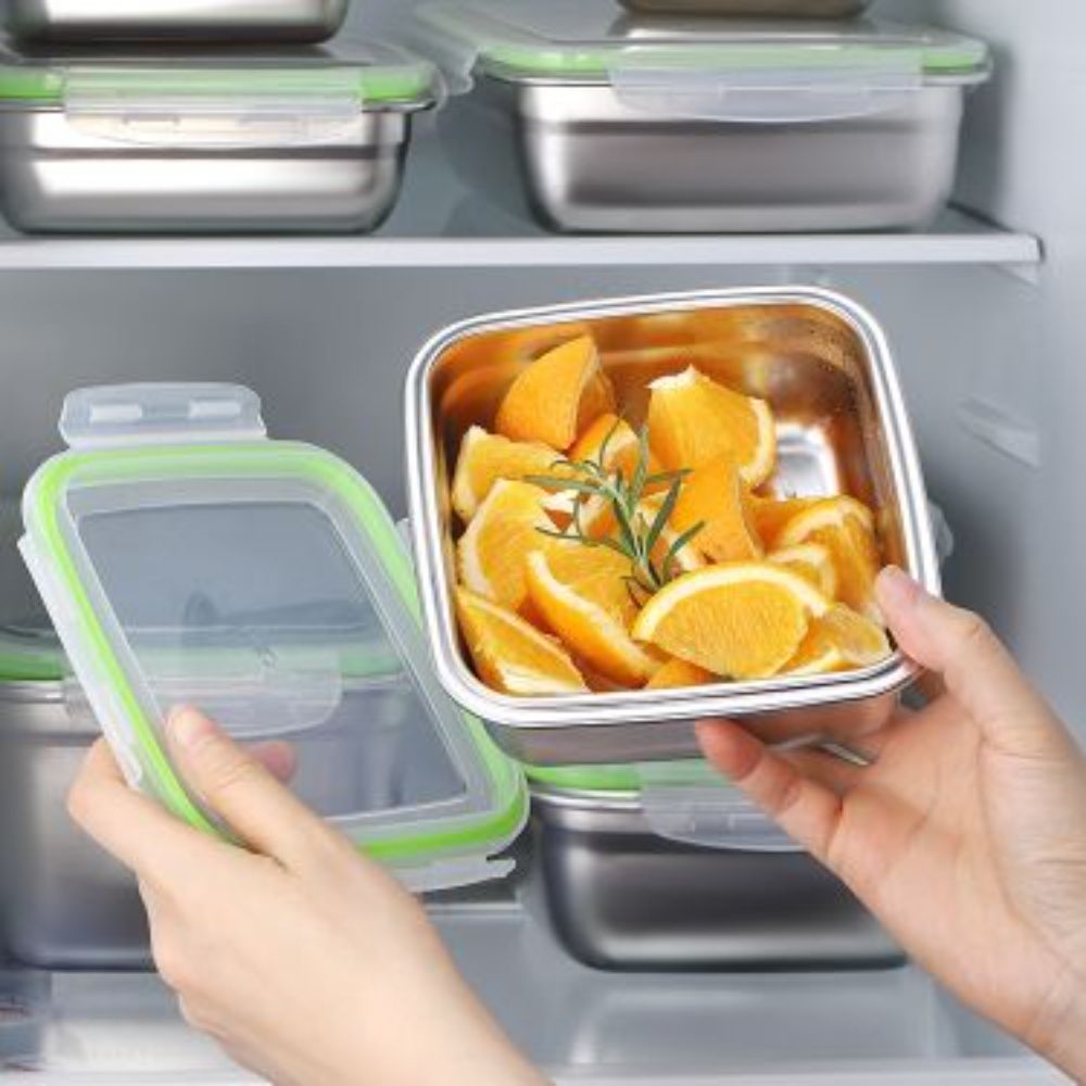 HAZEL Stainless Steel Tiffin Containers With Leakproof Lid | Microwave Tiffin Box for Office Men Women College School Kids | Leakproof Steel Tiffin With Transparent Lid, 400 ML