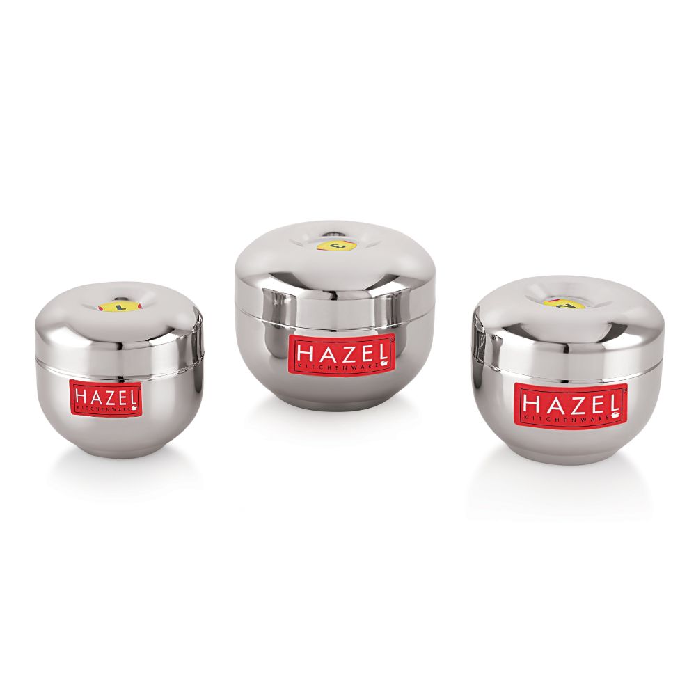 HAZEL Stainless Steel Kitchen Storage Containers Set of 3 | Air Tight Containers for Storage | Apple Shape Steel Container with Mirror Finish