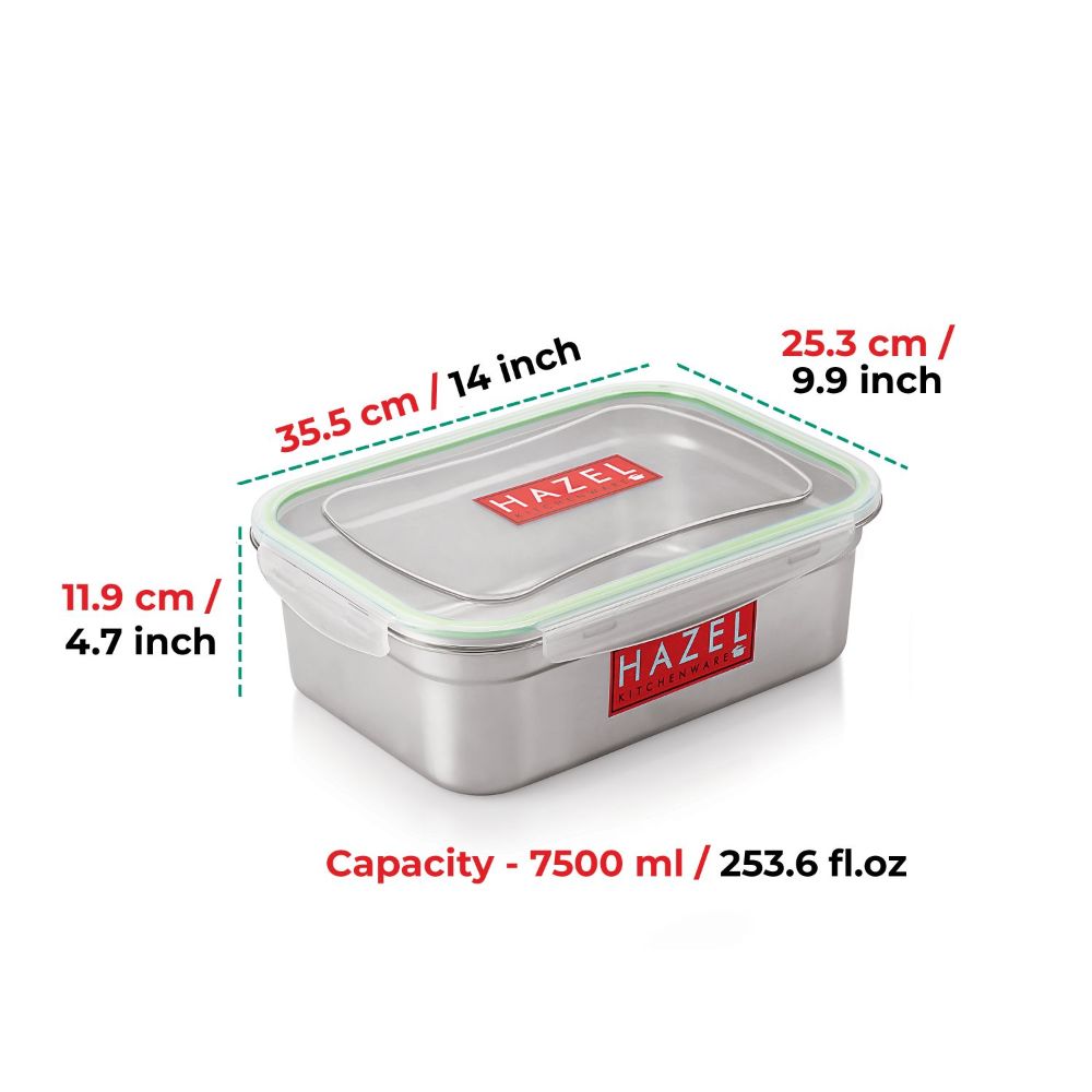 HAZEL Stainless Steel Containers for Storage with Transparent Lid | Large Steel Dabba | Airtight Steel Containers for Kitchen | Leakproof Microwave Containers for Kitchen Storage, 7500 ML