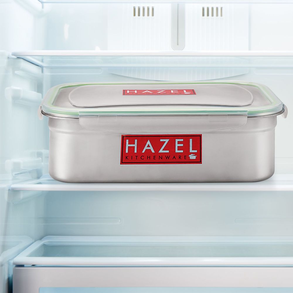 HAZEL Stainless Steel Containers for Storage with Transparent Lid | Microwave Safe Containers | Airtight Steel Containers for Kitchen | Leakproof Microwave Containers for Kitchen Storage, 5500 ML