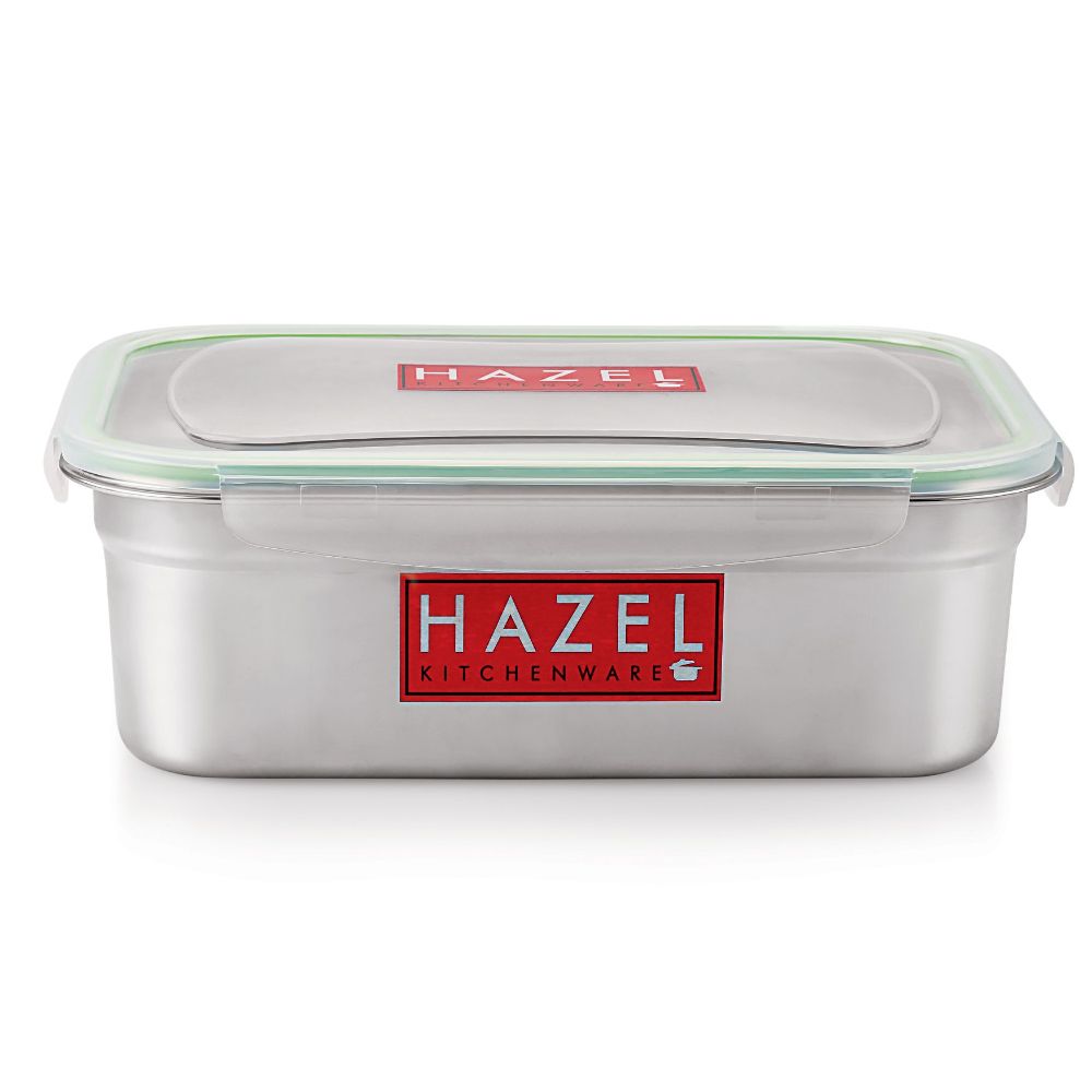 HAZEL Stainless Steel Containers for Storage with Transparent Lid | Microwave Safe Containers | Airtight Steel Containers for Kitchen | Leakproof Microwave Containers for Kitchen Storage, 5500 ML