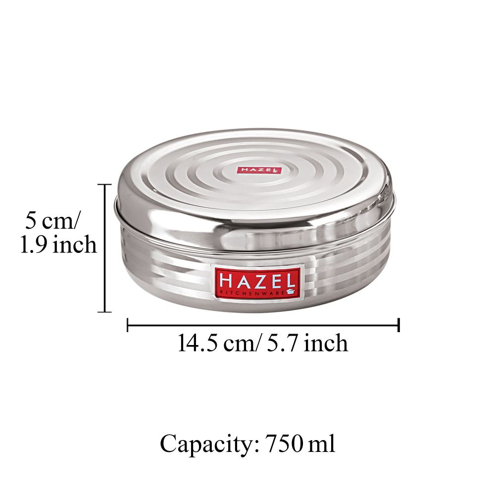 HAZEL Storage Box For Kitchen | Steel Container for Kitchen Storage | Round Container For Kitchen Storage| Steel Dabba of Capacity 750 ml