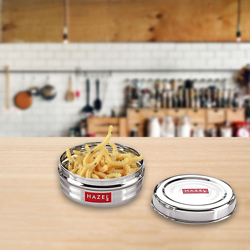 HAZEL Steel Container For Kitchen | Round Stainless Steel Big Container | Steel Storage Containers For Kitchen | Steel Dabba of Capacity 900 ml