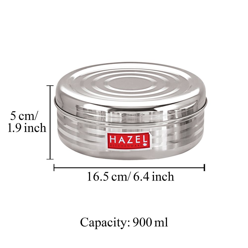 HAZEL Steel Container For Kitchen | Round Stainless Steel Big Container | Steel Storage Containers For Kitchen | Steel Dabba of Capacity 900 ml