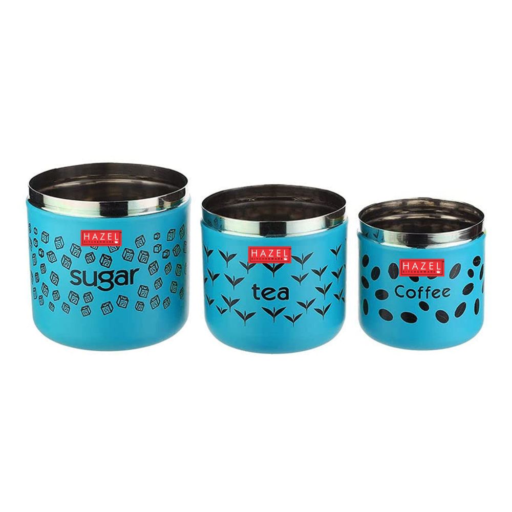 HAZEL Tea Sugar Coffee Container Set of 3 | TSC Stainless Steel Containers For Kitchen | Kitchen Storage Canisters 300 ml to 600 ml, Blue